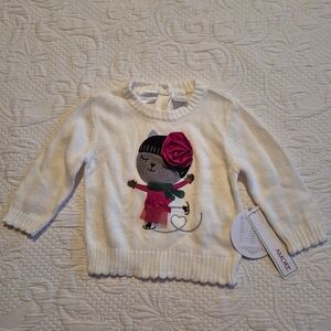 Koala Kids girls 6-9 months white sweater with skating cat applique NWT